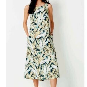 J. Jill Linen Multicolor Print Midi Dress
